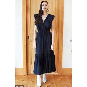 EMERSON FRY India Collection Sz S Small Black Ruffle Chandra Midi Dress